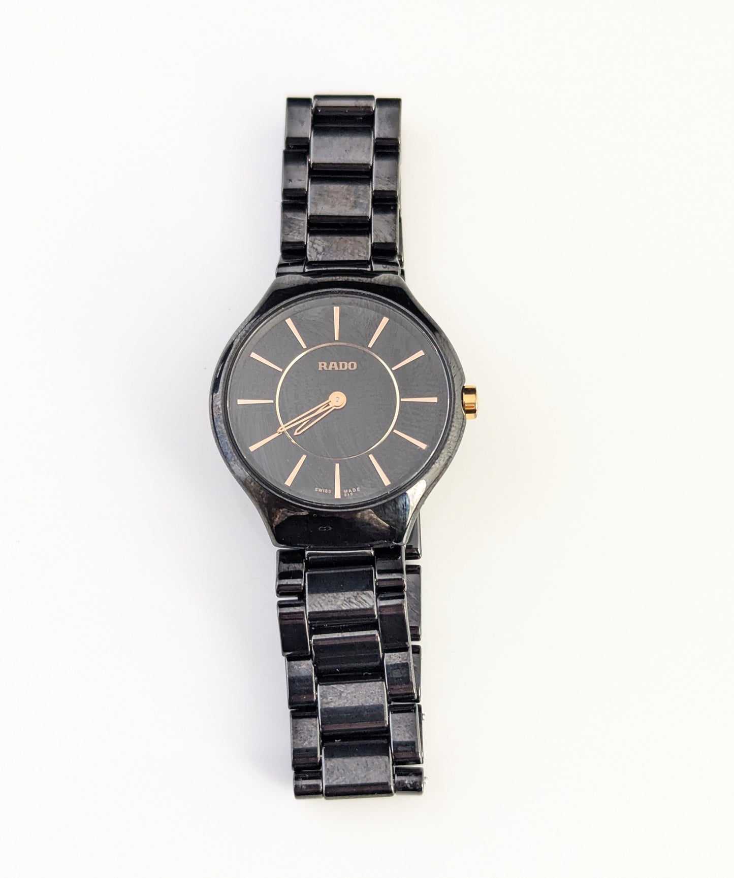 Rado True Thinline black ceramic dial wristwatch