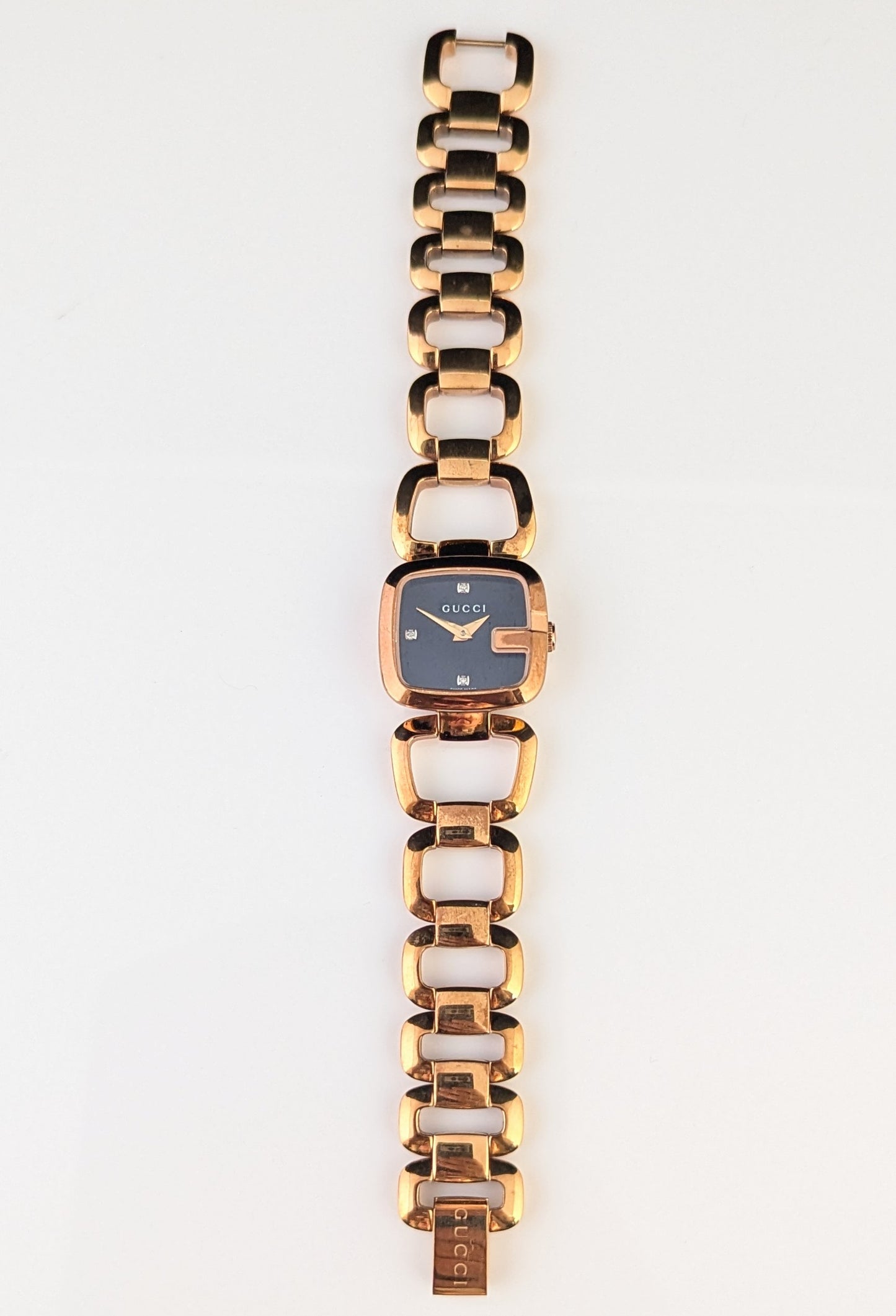 Gucci G ladies rose gold plated wristwatch, Diamond set