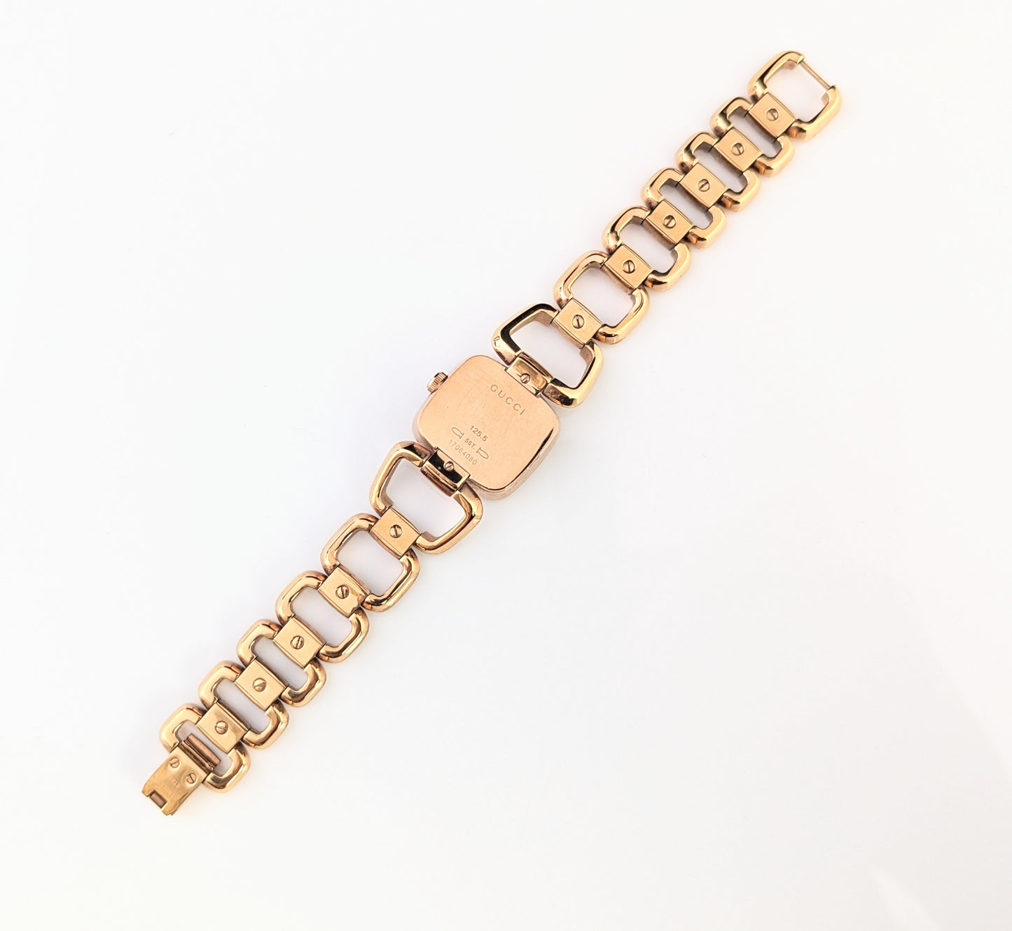 Gucci G ladies rose gold plated wristwatch, Diamond set
