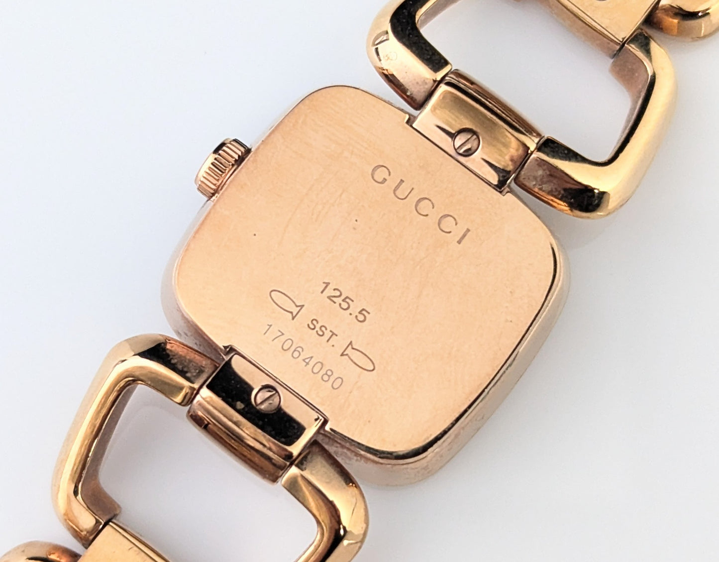 Gucci G ladies rose gold plated wristwatch, Diamond set