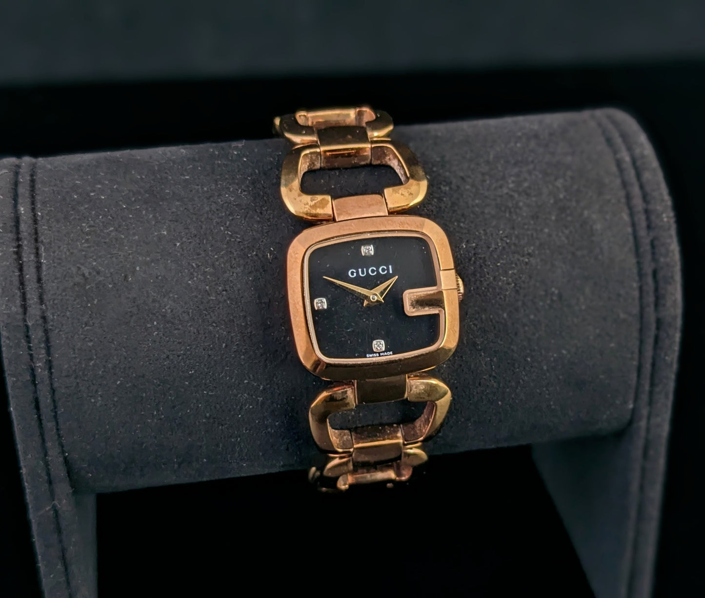 Gucci G ladies rose gold plated wristwatch, Diamond set