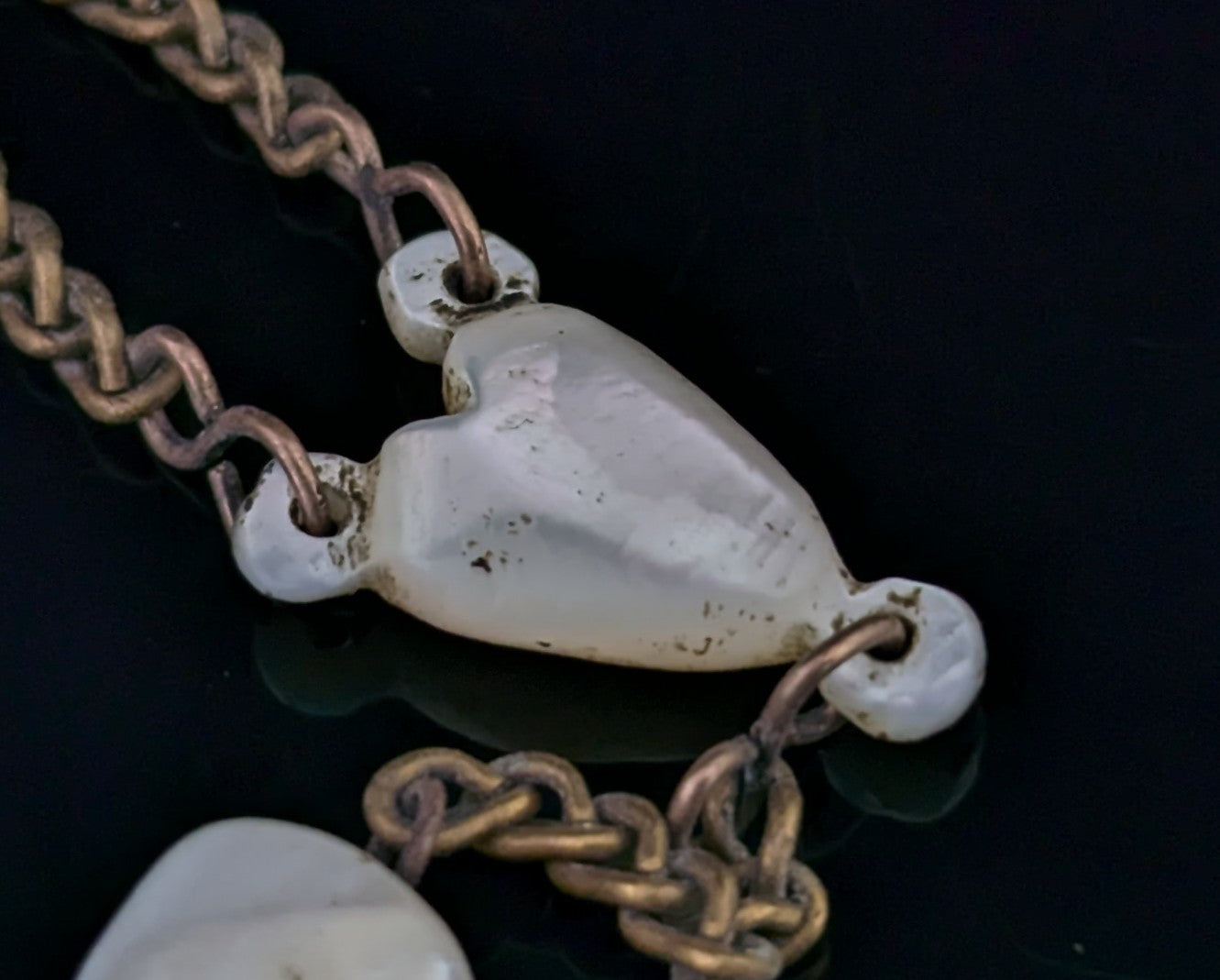 Antique Mother of Pearl Rosary bead necklace, INRI cross pendant