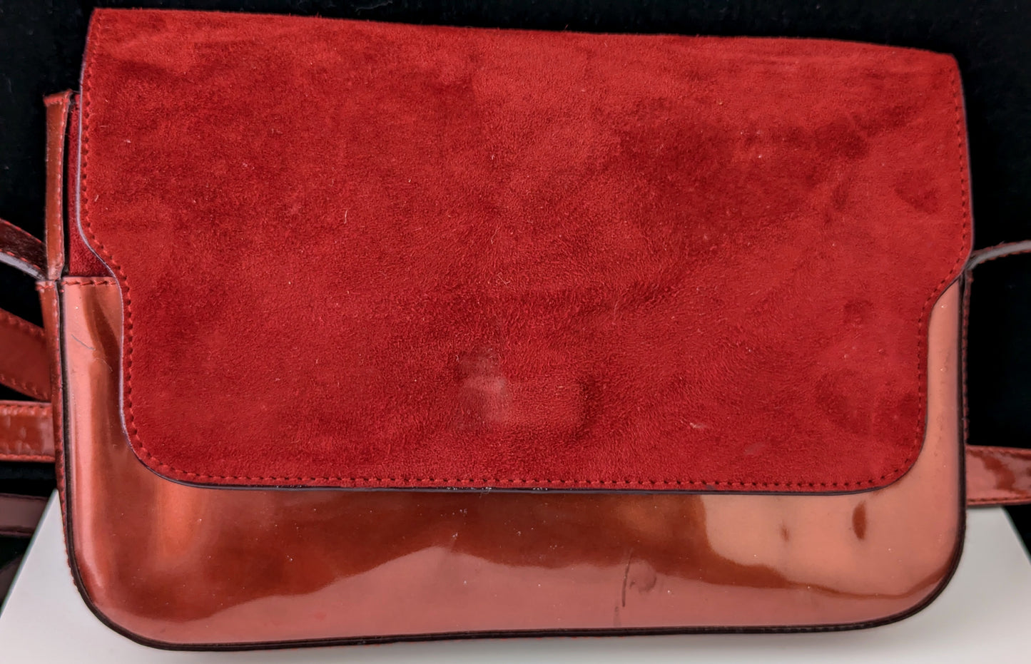 Vintage Bally Red patent leather and suede handbag, Shoulder bag