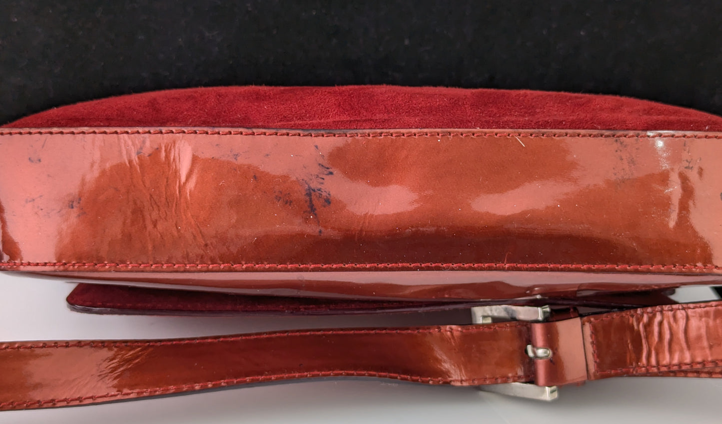 Vintage Bally Red patent leather and suede handbag, Shoulder bag