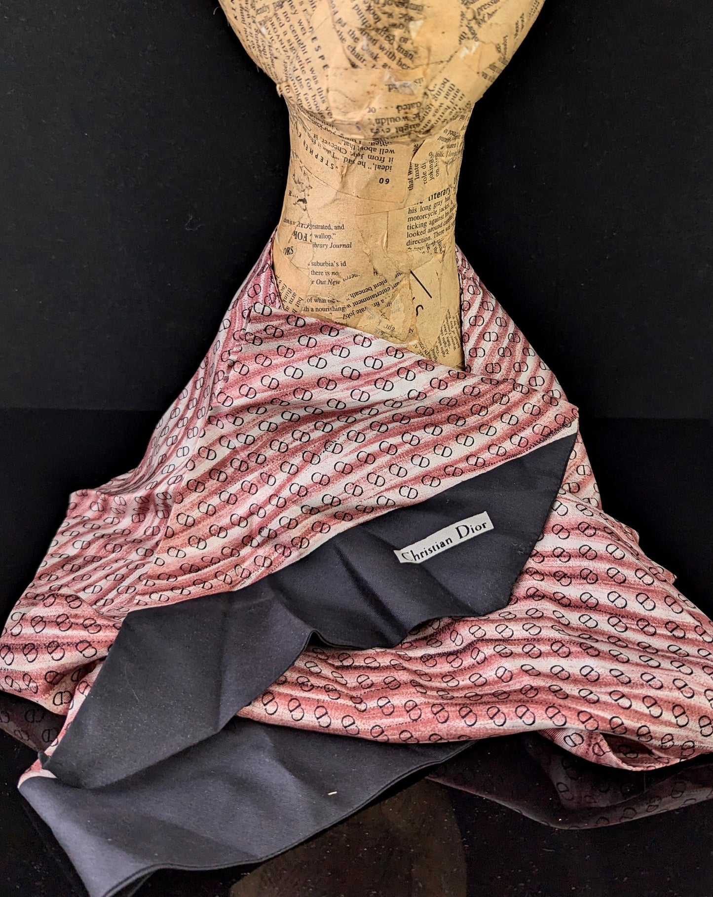 Vintage Christian Dior monogram silk scarf, Long length, Cravat