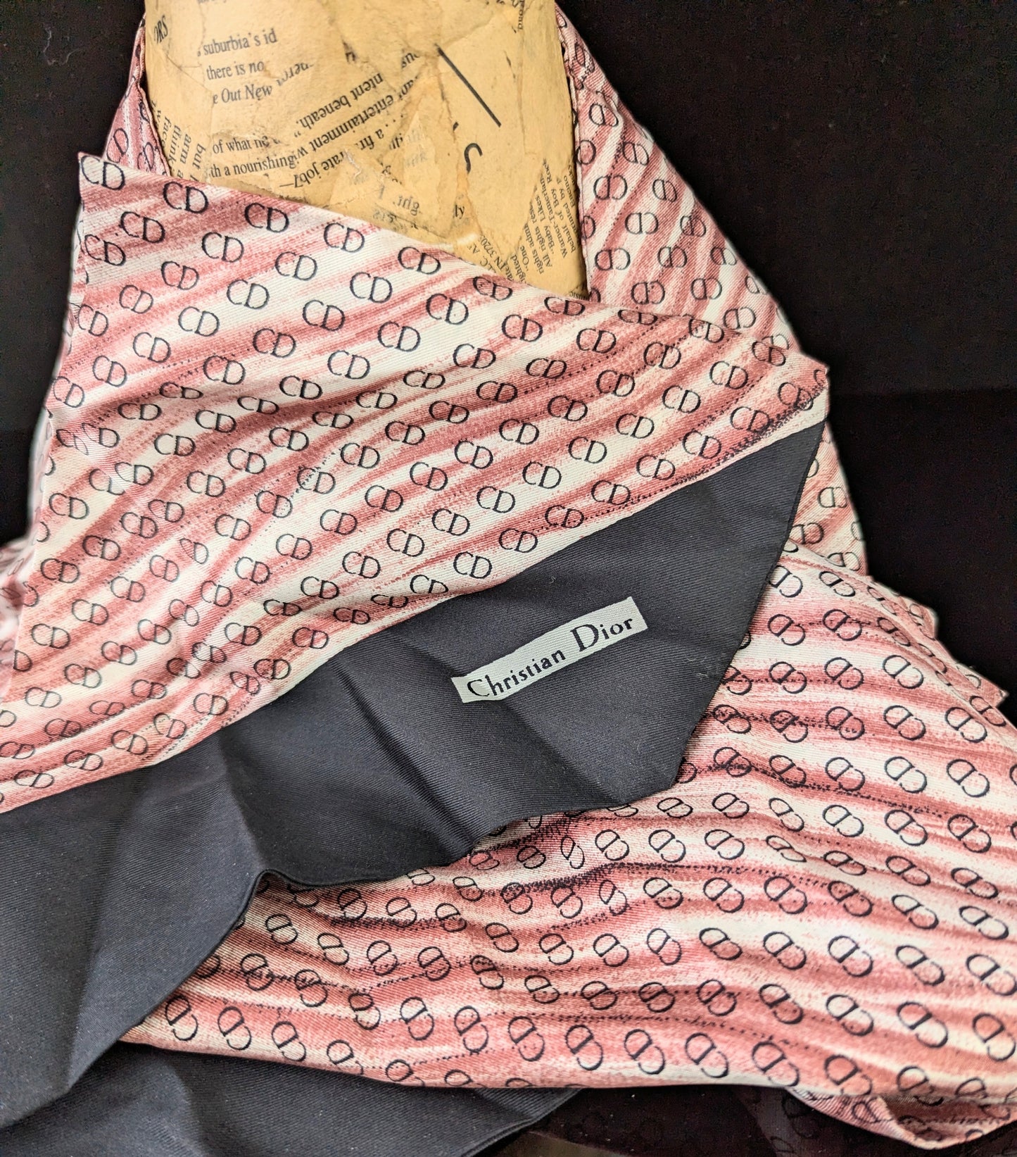 Vintage Christian Dior monogram silk scarf, Long length, Cravat
