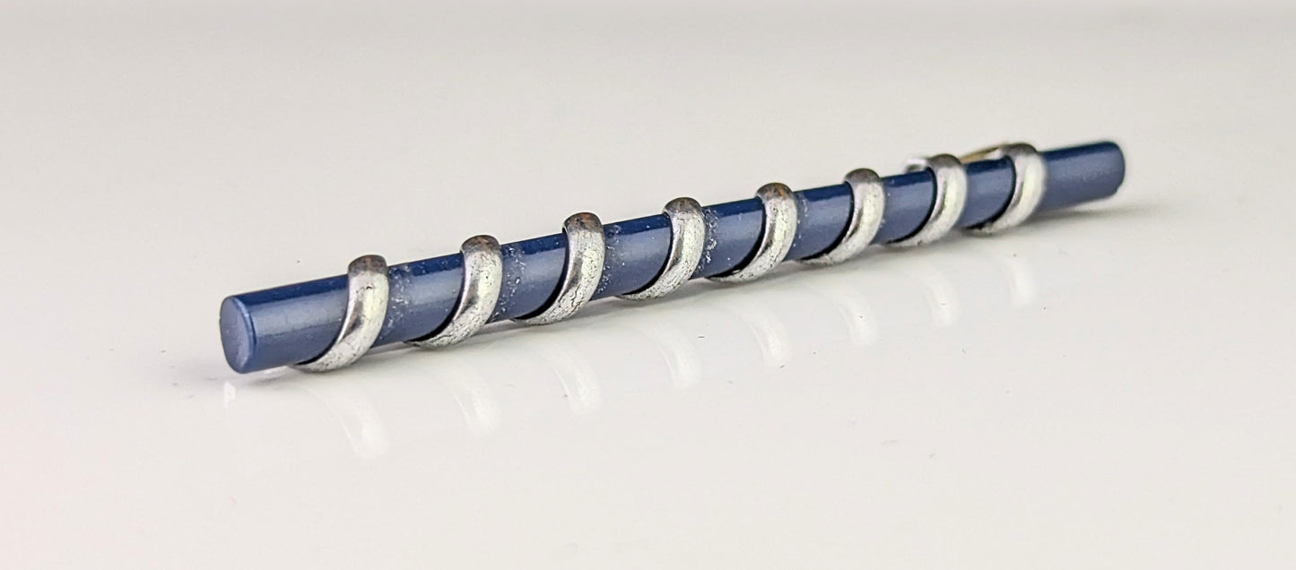 Antique Edwardian silver swirl bar brooch, Royal blue, Cravat pin
