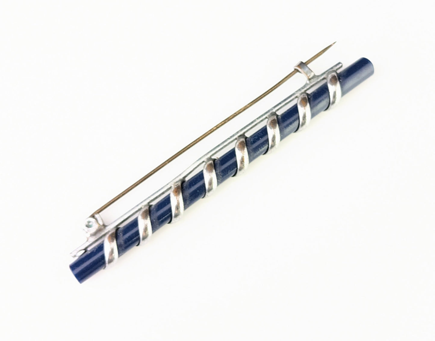 Antique Edwardian silver swirl bar brooch, Royal blue, Cravat pin