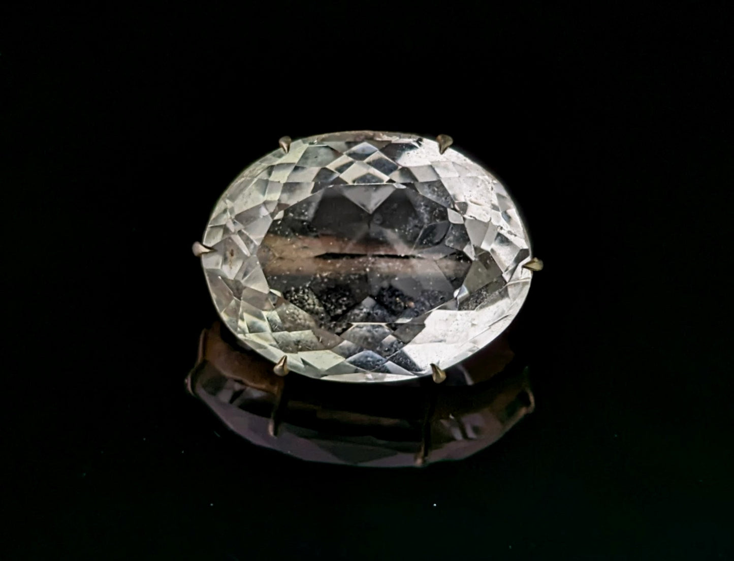 Antique Faceted rock crystal brooch, Gilt metal