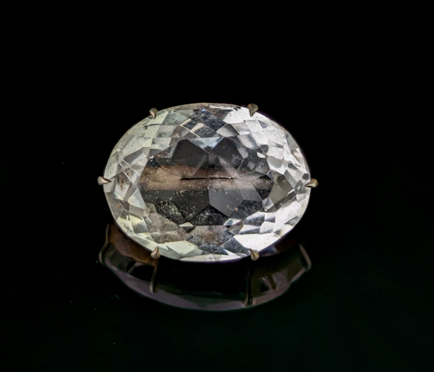 Antique Faceted rock crystal brooch, Gilt metal