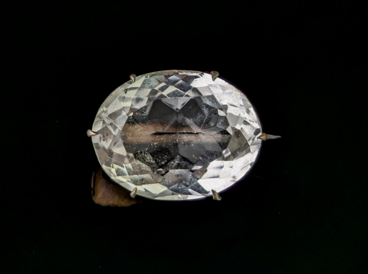 Antique Faceted rock crystal brooch, Gilt metal