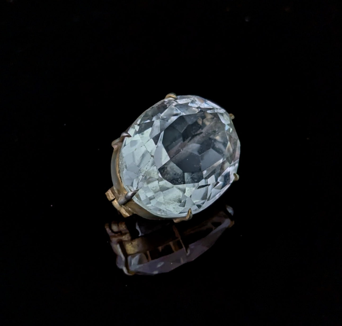 Antique Faceted rock crystal brooch, Gilt metal