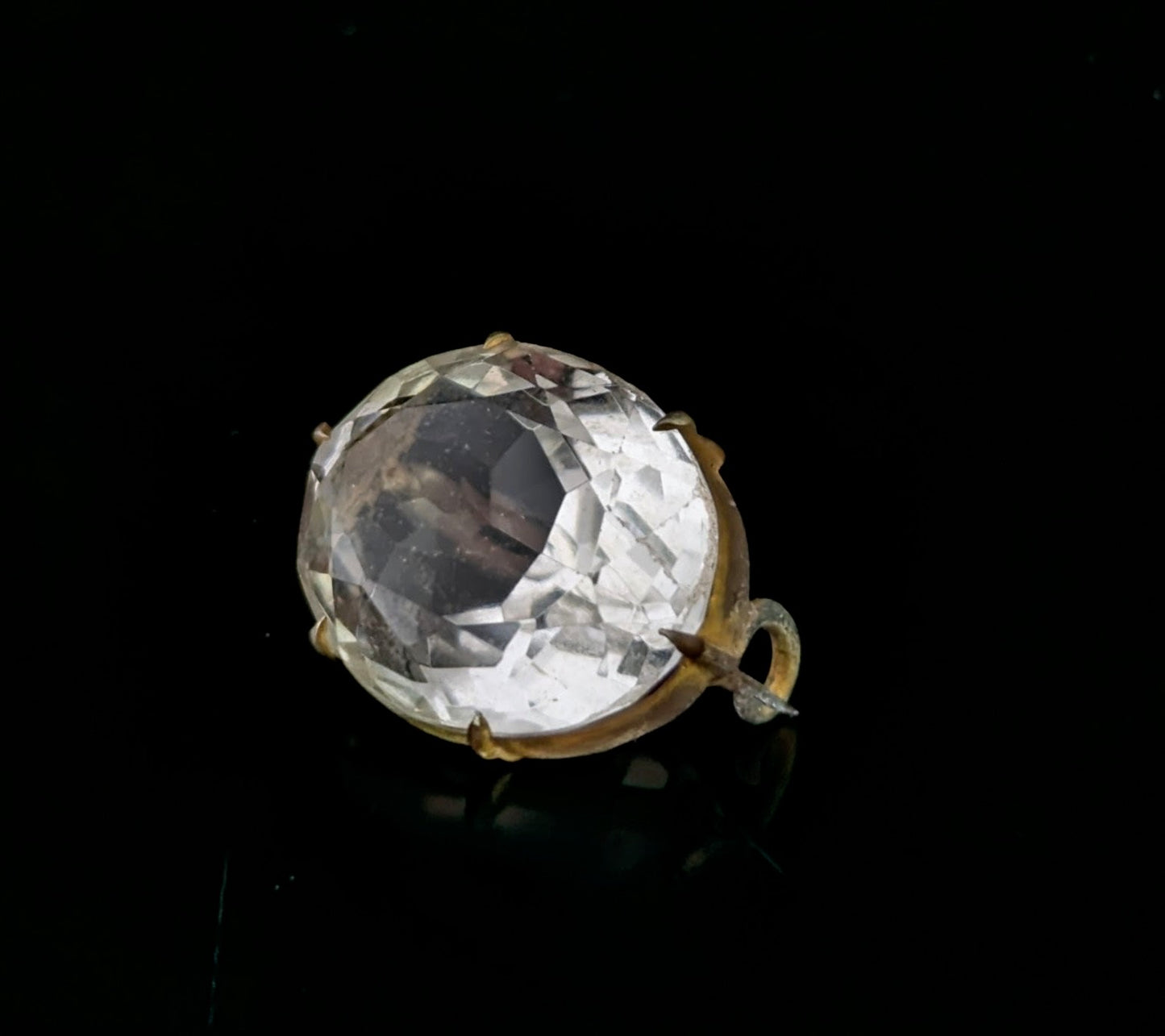 Antique Faceted rock crystal brooch, Gilt metal
