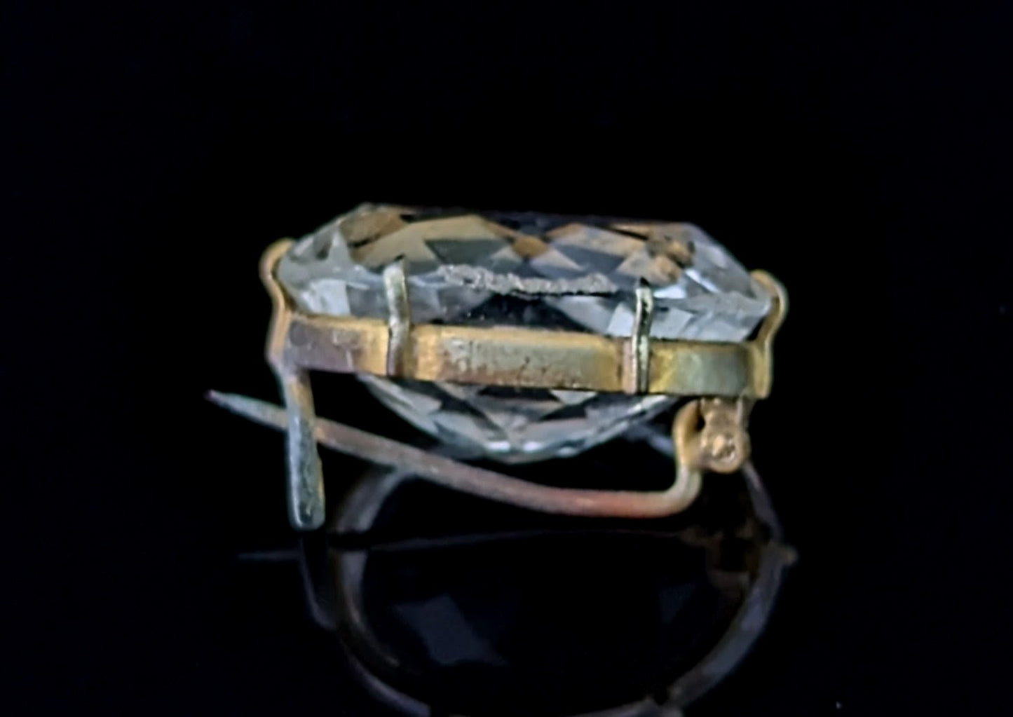 Antique Faceted rock crystal brooch, Gilt metal