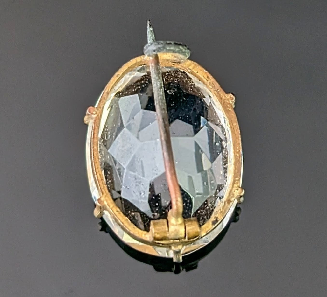 Antique Faceted rock crystal brooch, Gilt metal