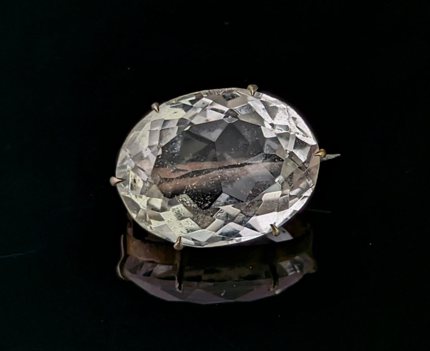 Antique Faceted rock crystal brooch, Gilt metal