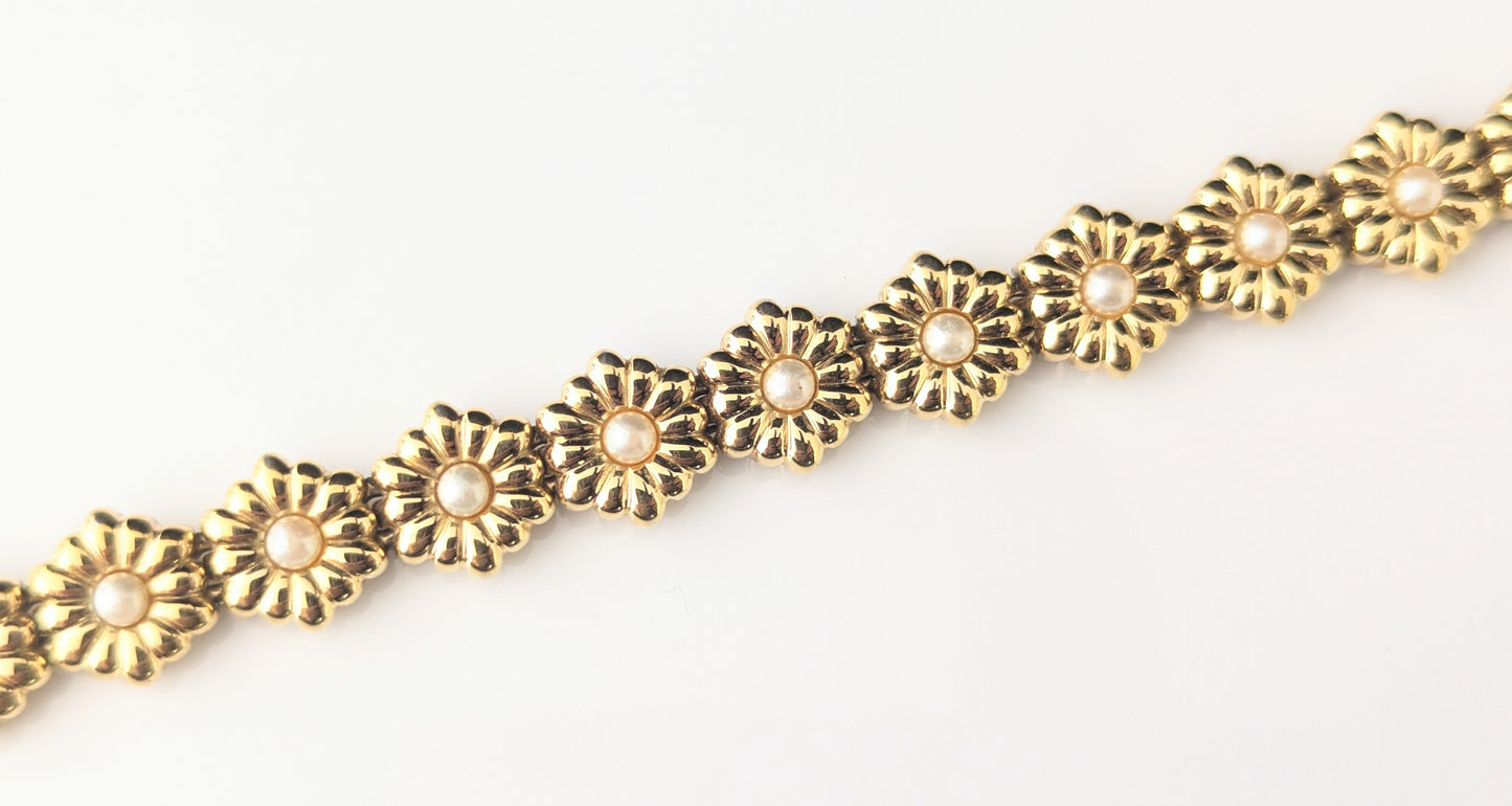 Vintage D'Orlan gold plated flower bracelet, Floral link