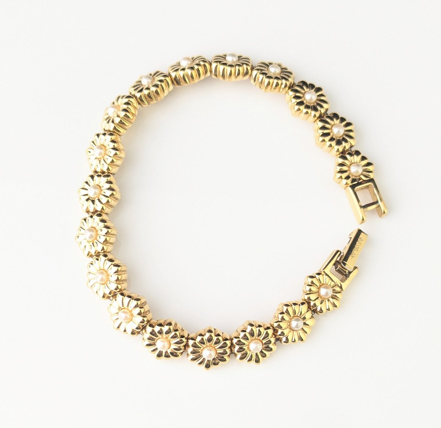 Vintage D'Orlan gold plated flower bracelet, Floral link
