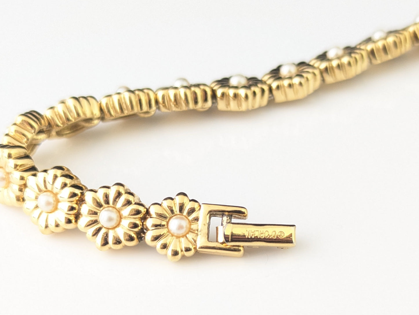 Vintage D'Orlan gold plated flower bracelet, Floral link