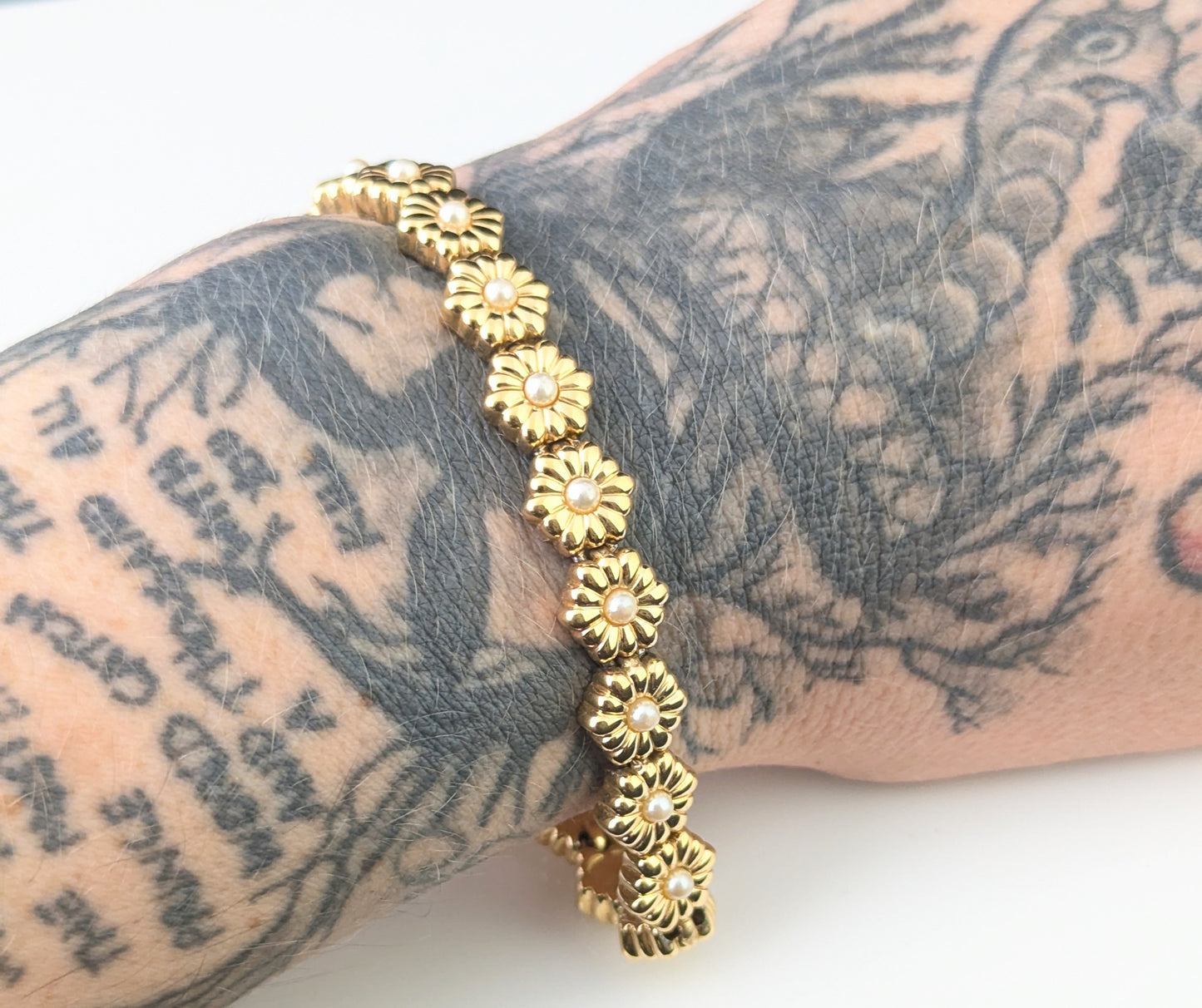 Vintage D'Orlan gold plated flower bracelet, Floral link