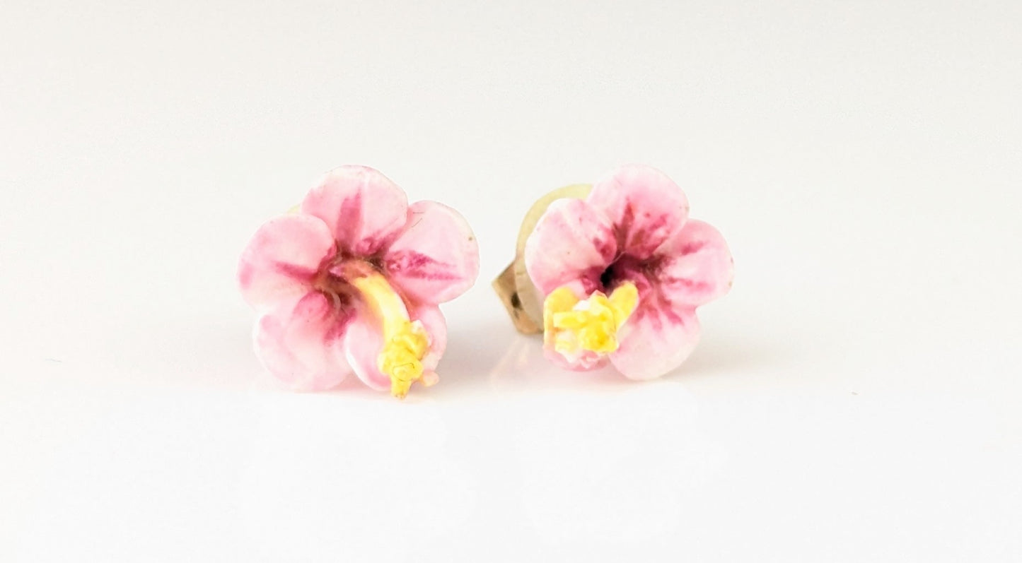 Vintage ceramic flower earrings, Pink Floral Studs