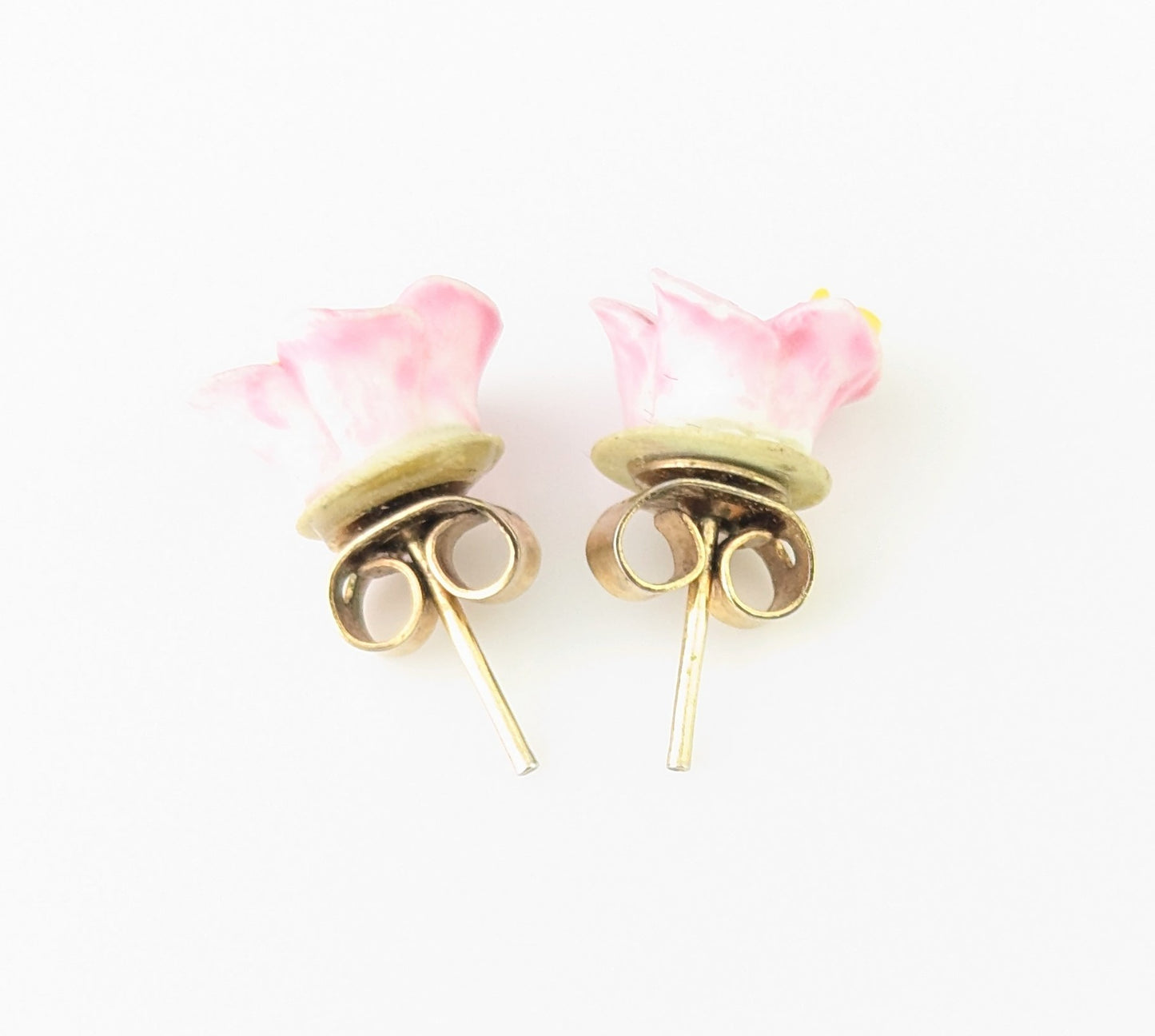 Vintage ceramic flower earrings, Pink Floral Studs