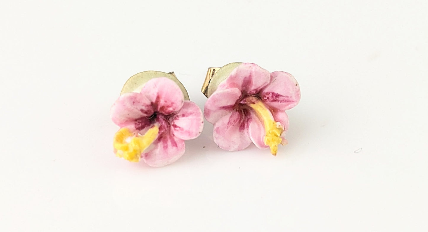 Vintage ceramic flower earrings, Pink Floral Studs