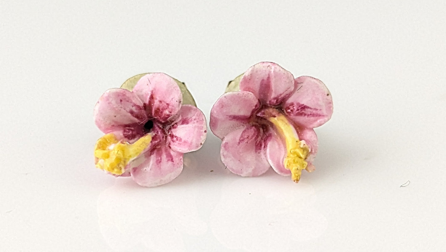 Vintage ceramic flower earrings, Pink Floral Studs