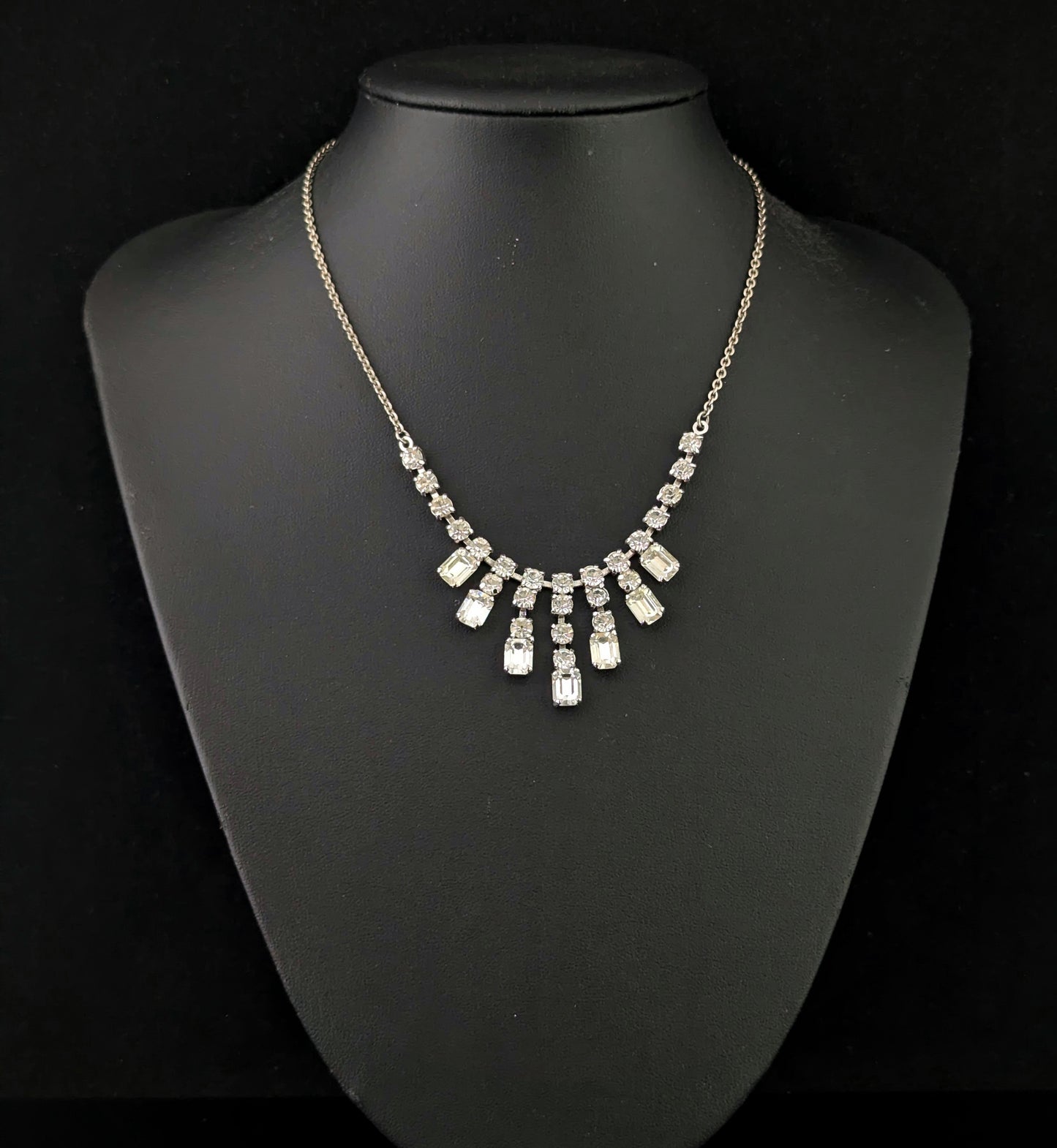 Vintage Mid century paste drop necklace, Dramatic Art Deco design