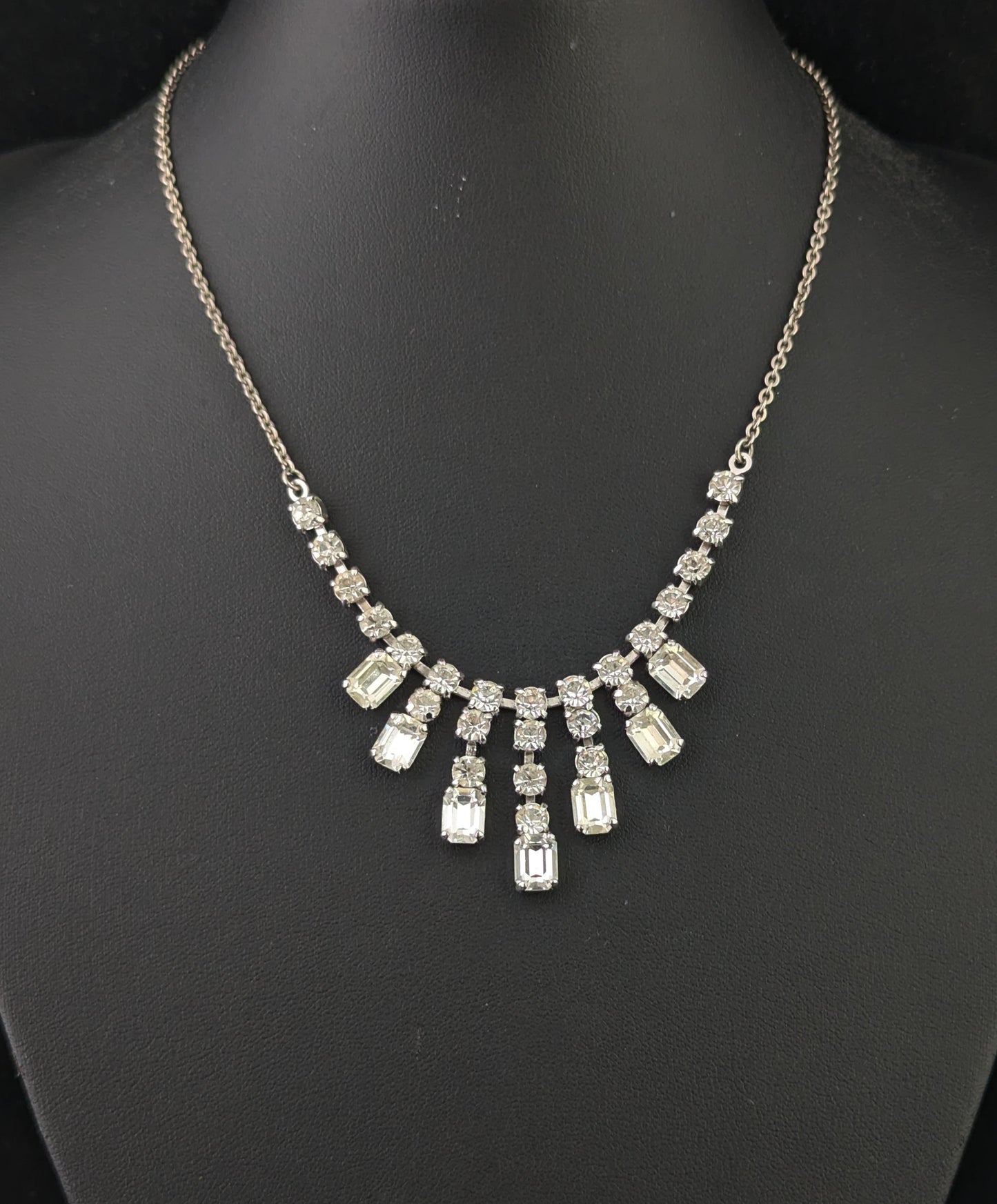 Vintage Mid century paste drop necklace, Dramatic Art Deco design