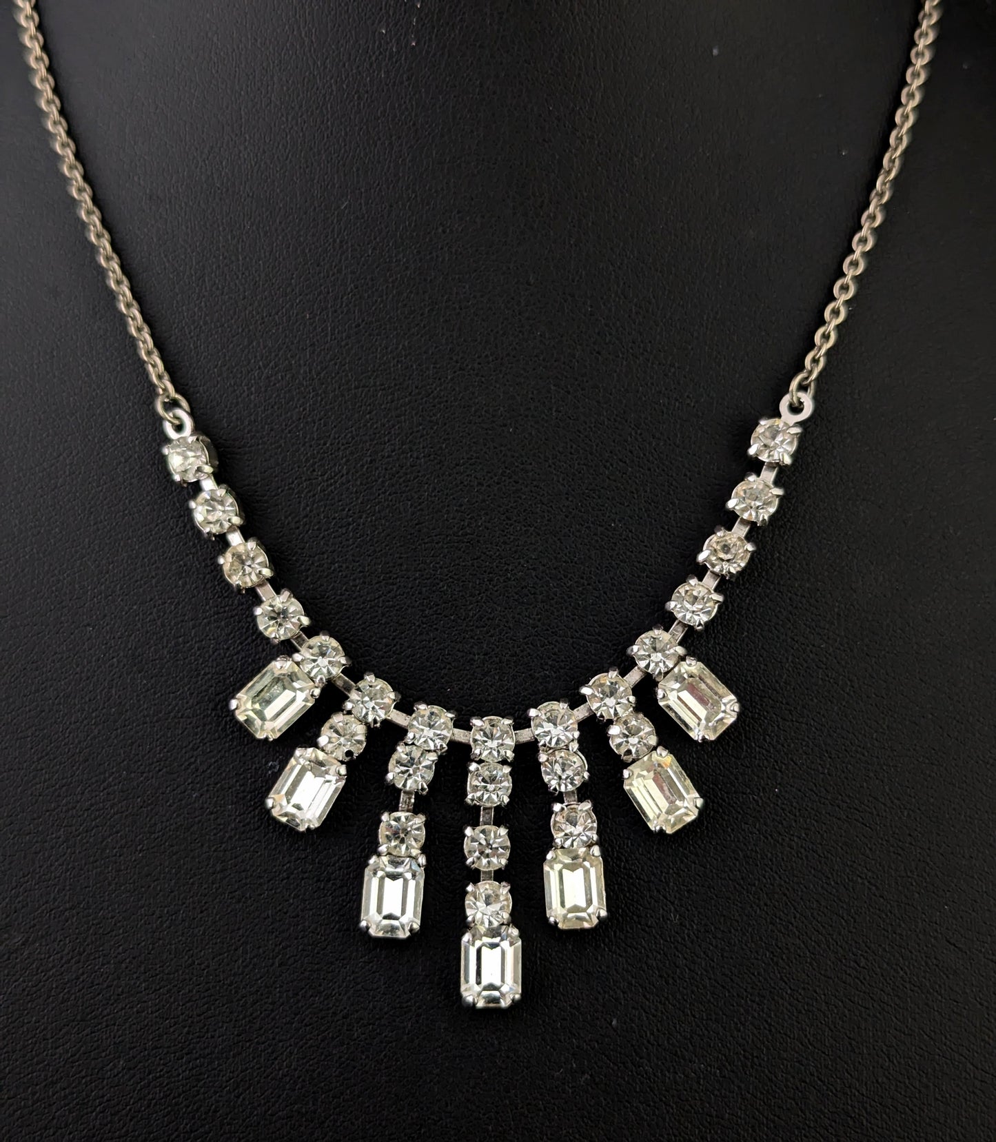 Vintage Mid century paste drop necklace, Dramatic Art Deco design