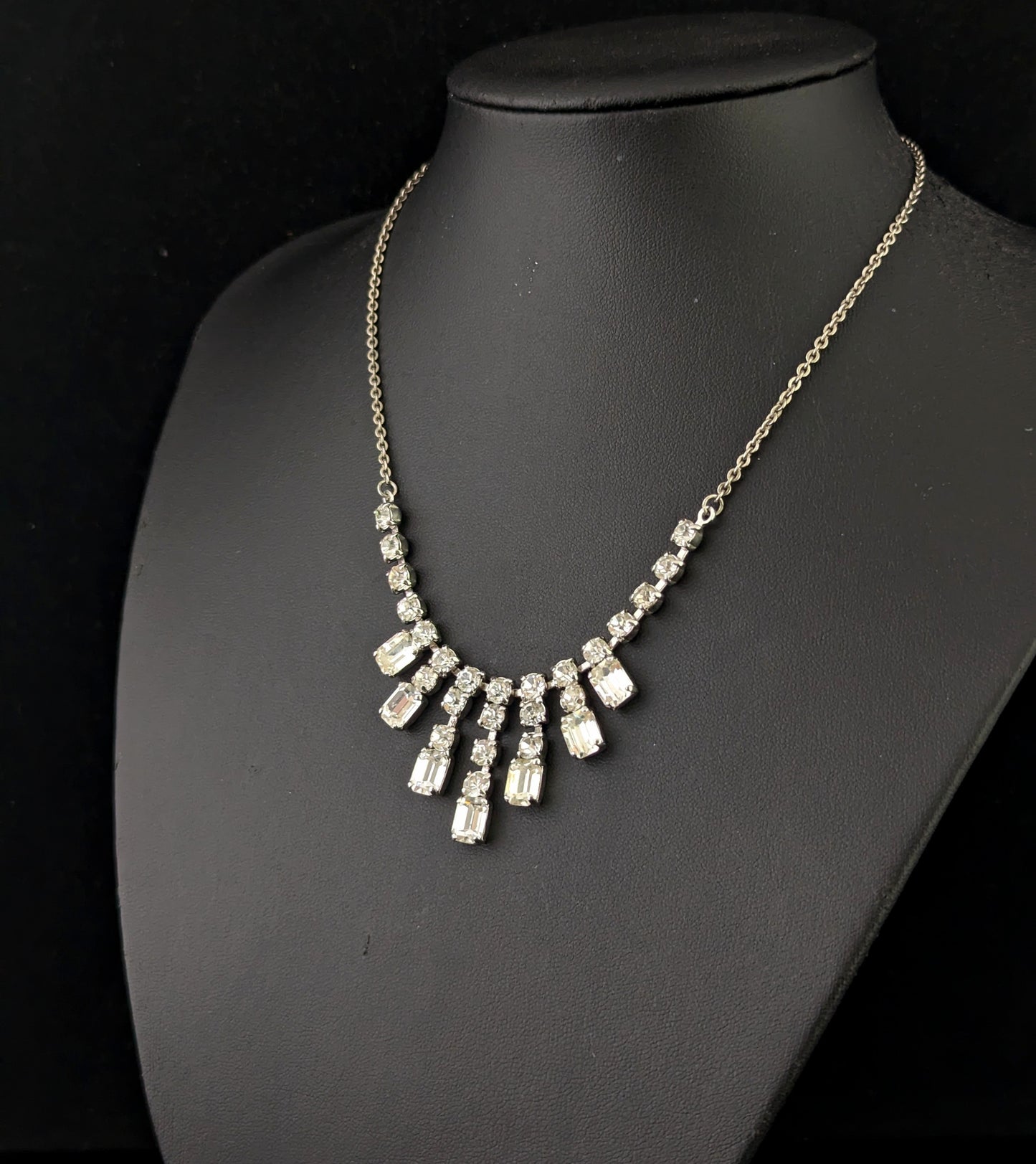 Vintage Mid century paste drop necklace, Dramatic Art Deco design
