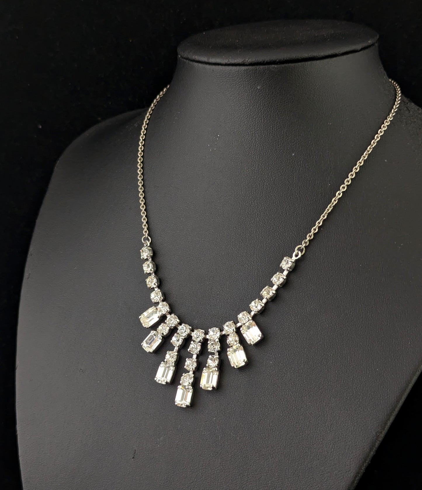 Vintage Mid century paste drop necklace, Dramatic Art Deco design