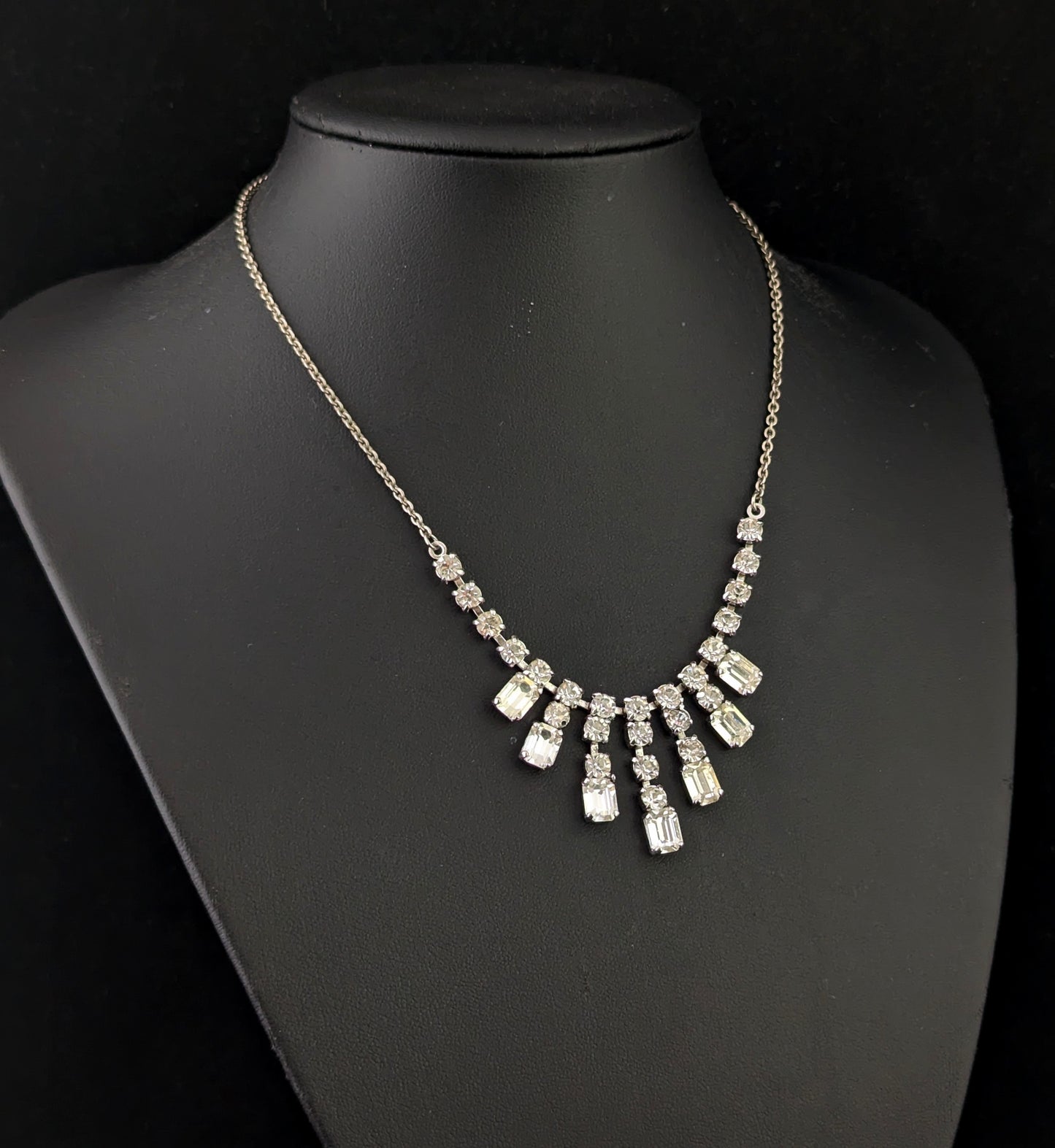 Vintage Mid century paste drop necklace, Dramatic Art Deco design