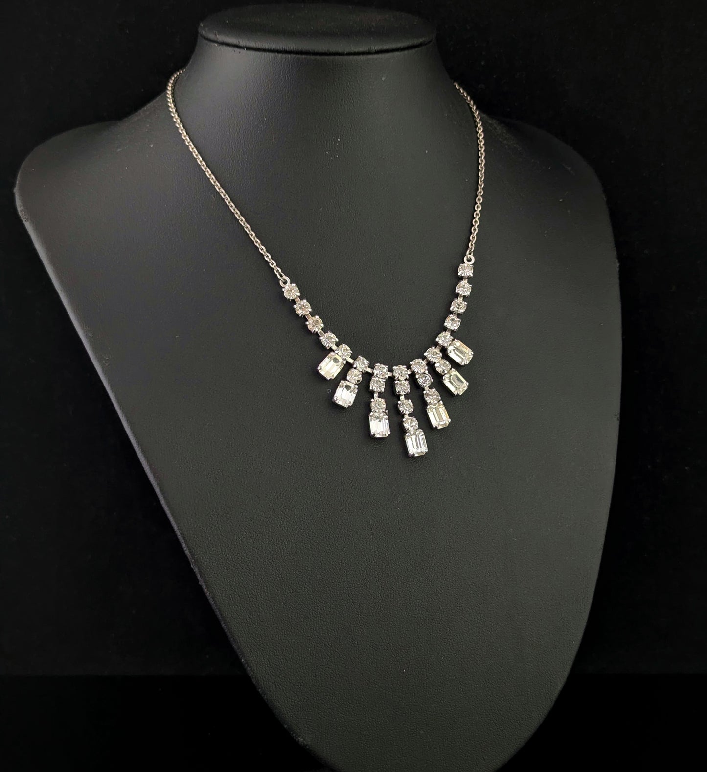 Vintage Mid century paste drop necklace, Dramatic Art Deco design