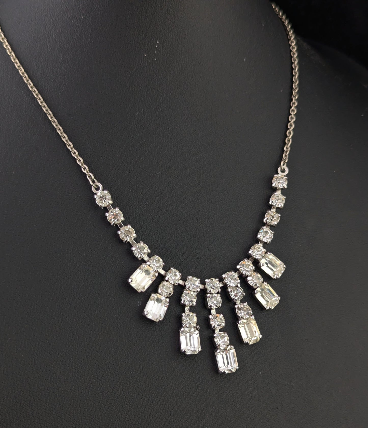 Vintage Mid century paste drop necklace, Dramatic Art Deco design