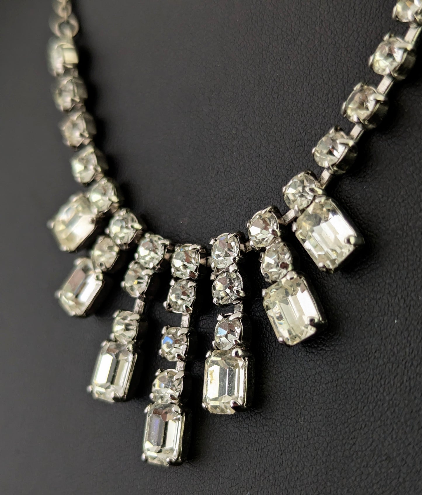 Vintage Mid century paste drop necklace, Dramatic Art Deco design