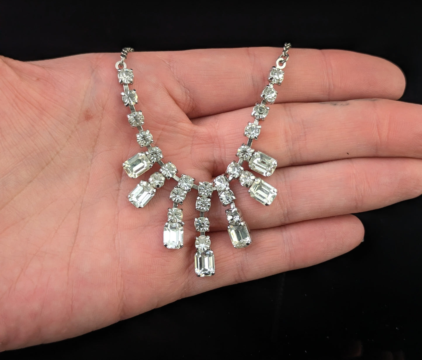 Vintage Mid century paste drop necklace, Dramatic Art Deco design