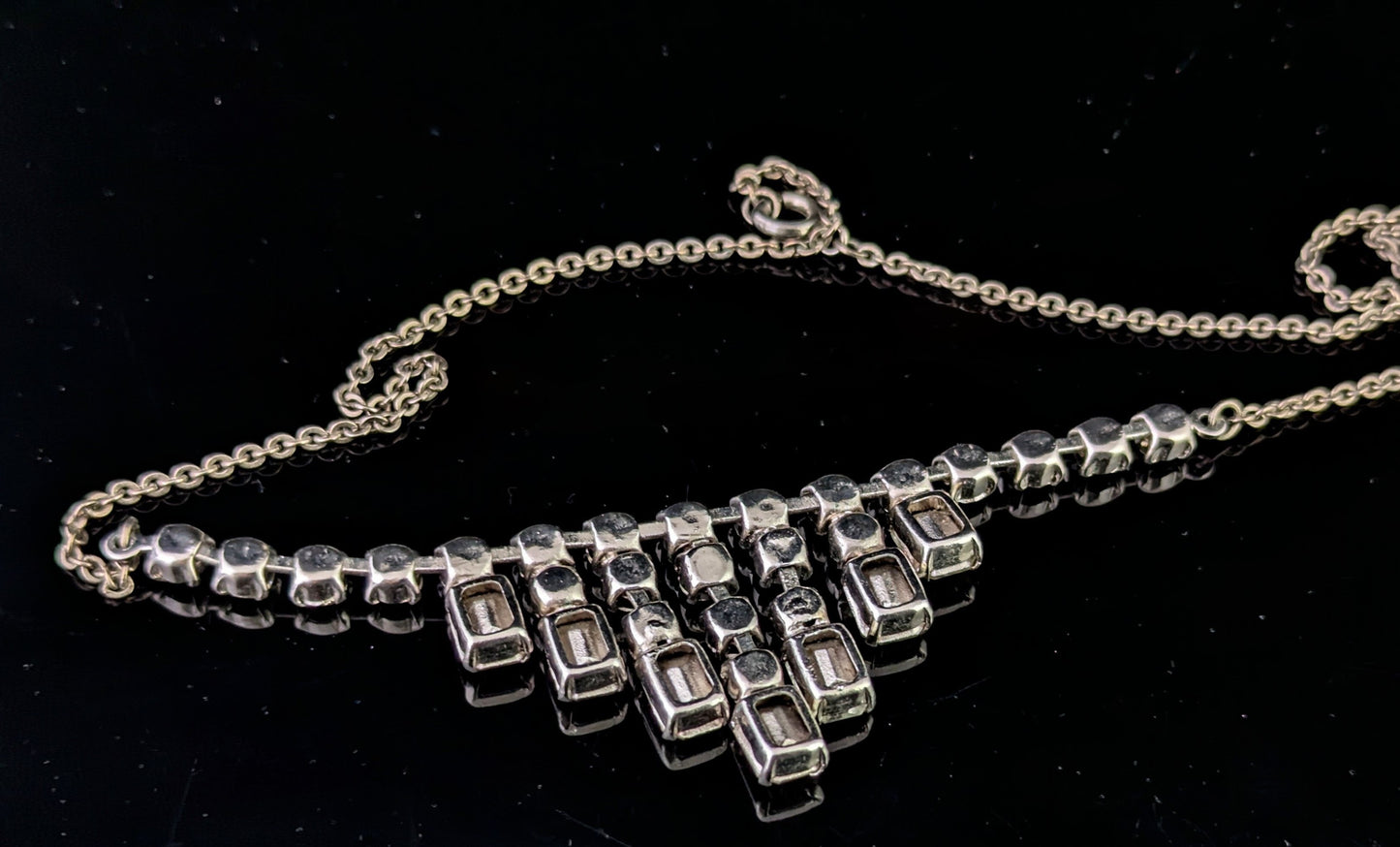 Vintage Mid century paste drop necklace, Dramatic Art Deco design