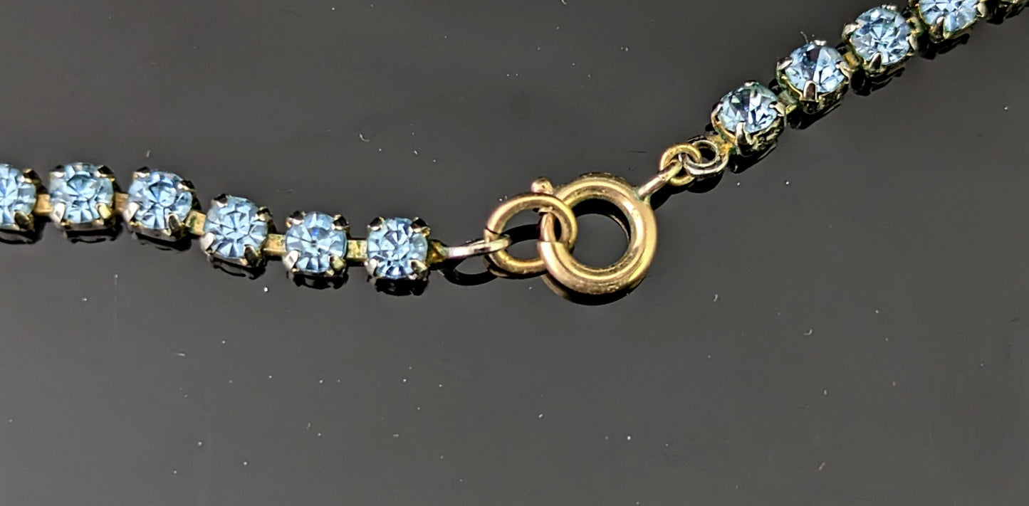 Vintage blue paste choker necklace, Mid century, Wedding Something Blue, Gold tone