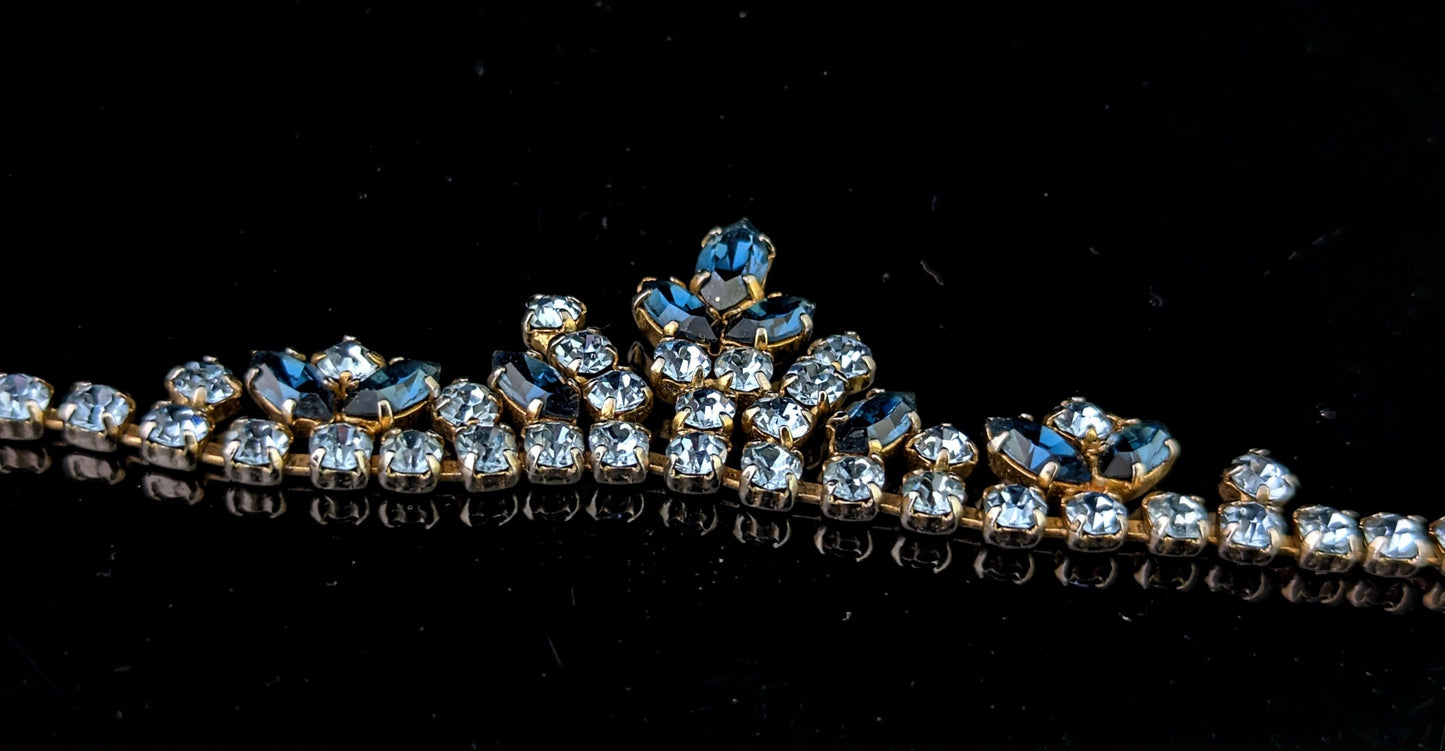 Vintage blue paste choker necklace, Mid century, Wedding Something Blue, Gold tone