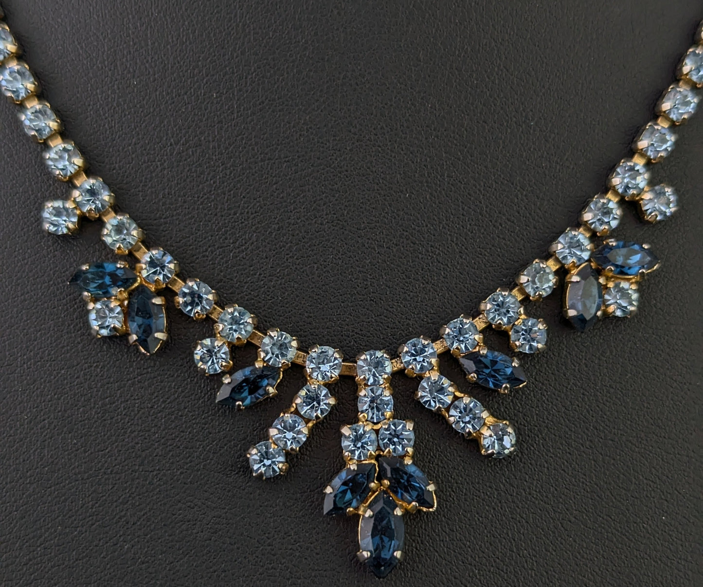 Vintage blue paste choker necklace, Mid century, Wedding Something Blue, Gold tone