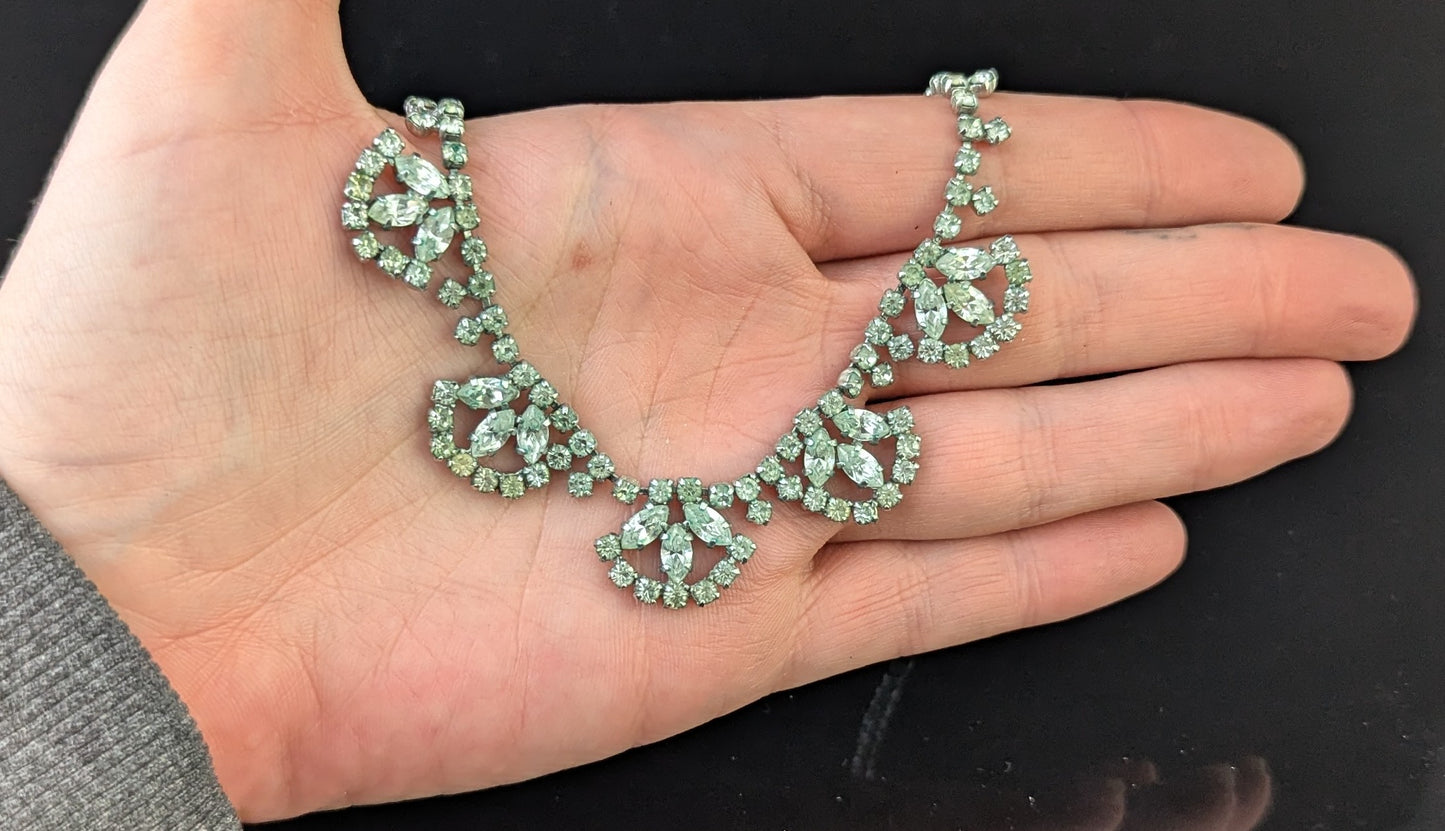 Vintage Art Deco paste fringe bib necklace, Fan shape