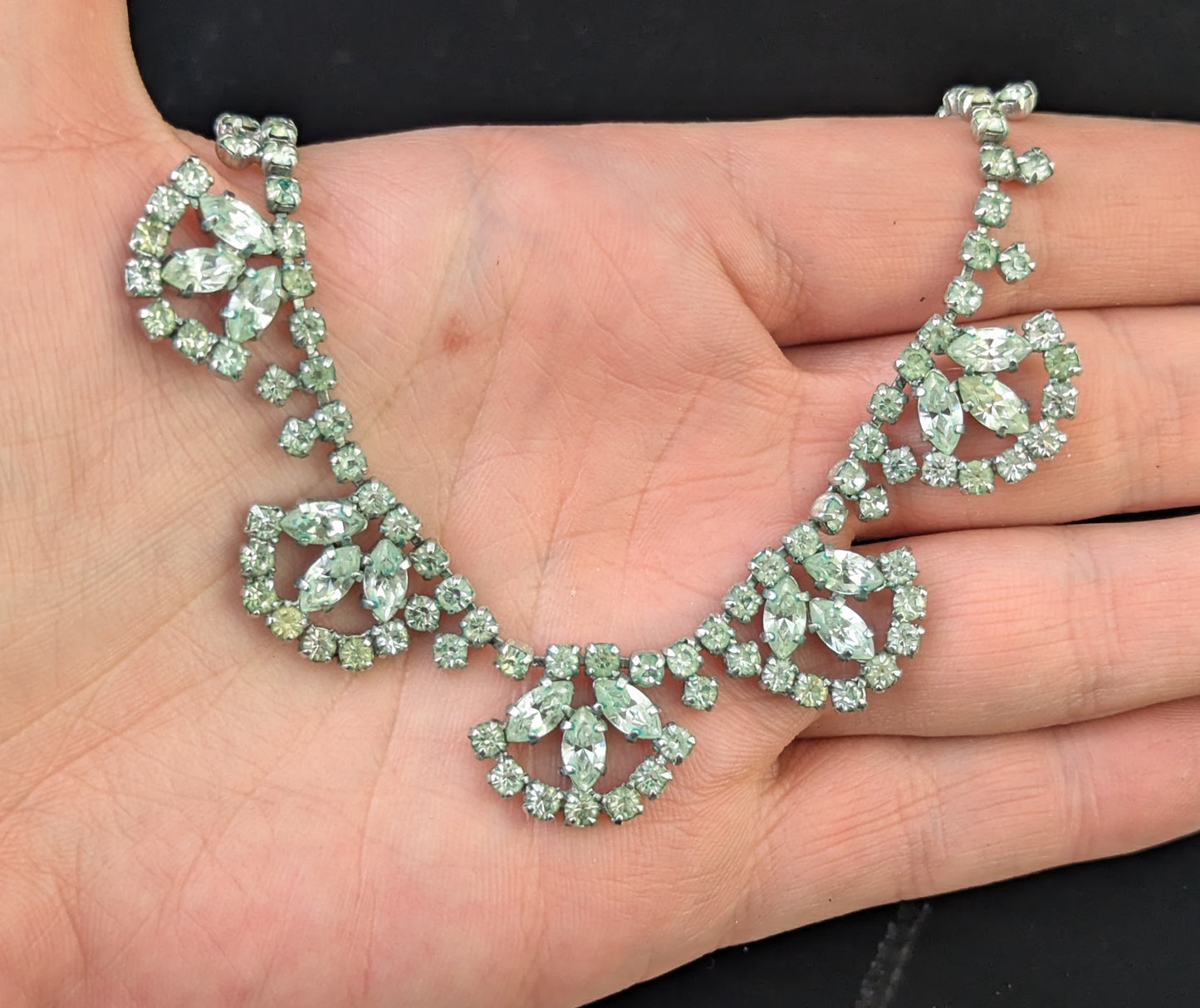 Vintage Art Deco paste fringe bib necklace, Fan shape