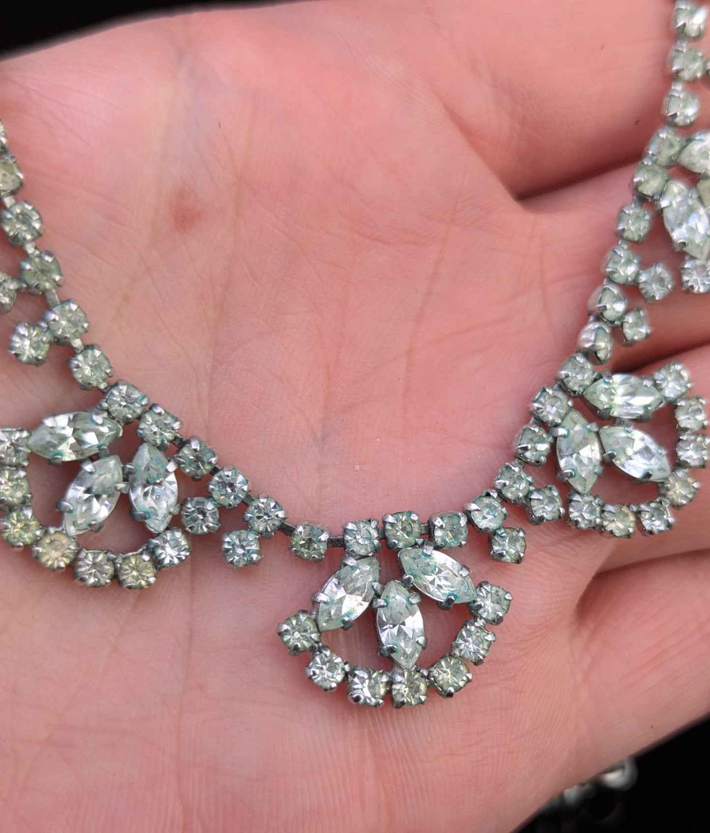 Vintage Art Deco paste fringe bib necklace, Fan shape