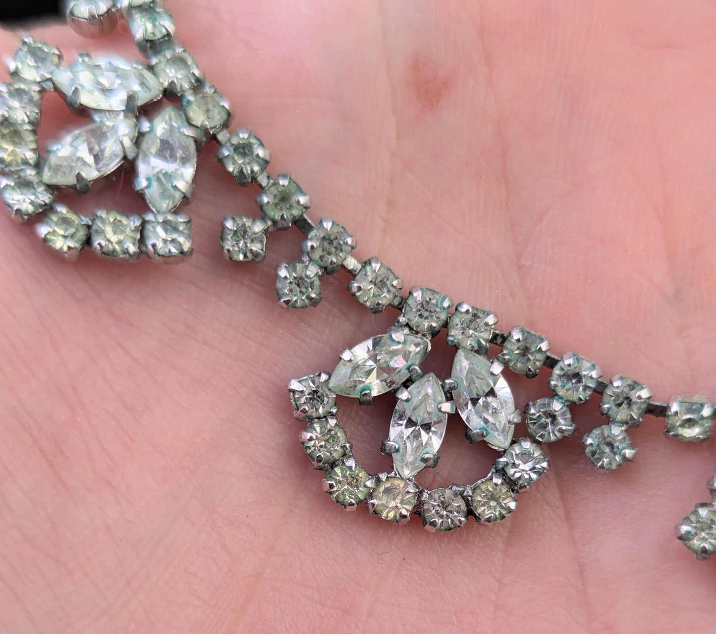 Vintage Art Deco paste fringe bib necklace, Fan shape