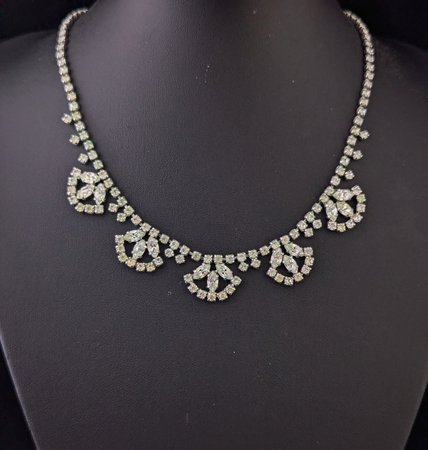Vintage Art Deco paste fringe bib necklace, Fan shape