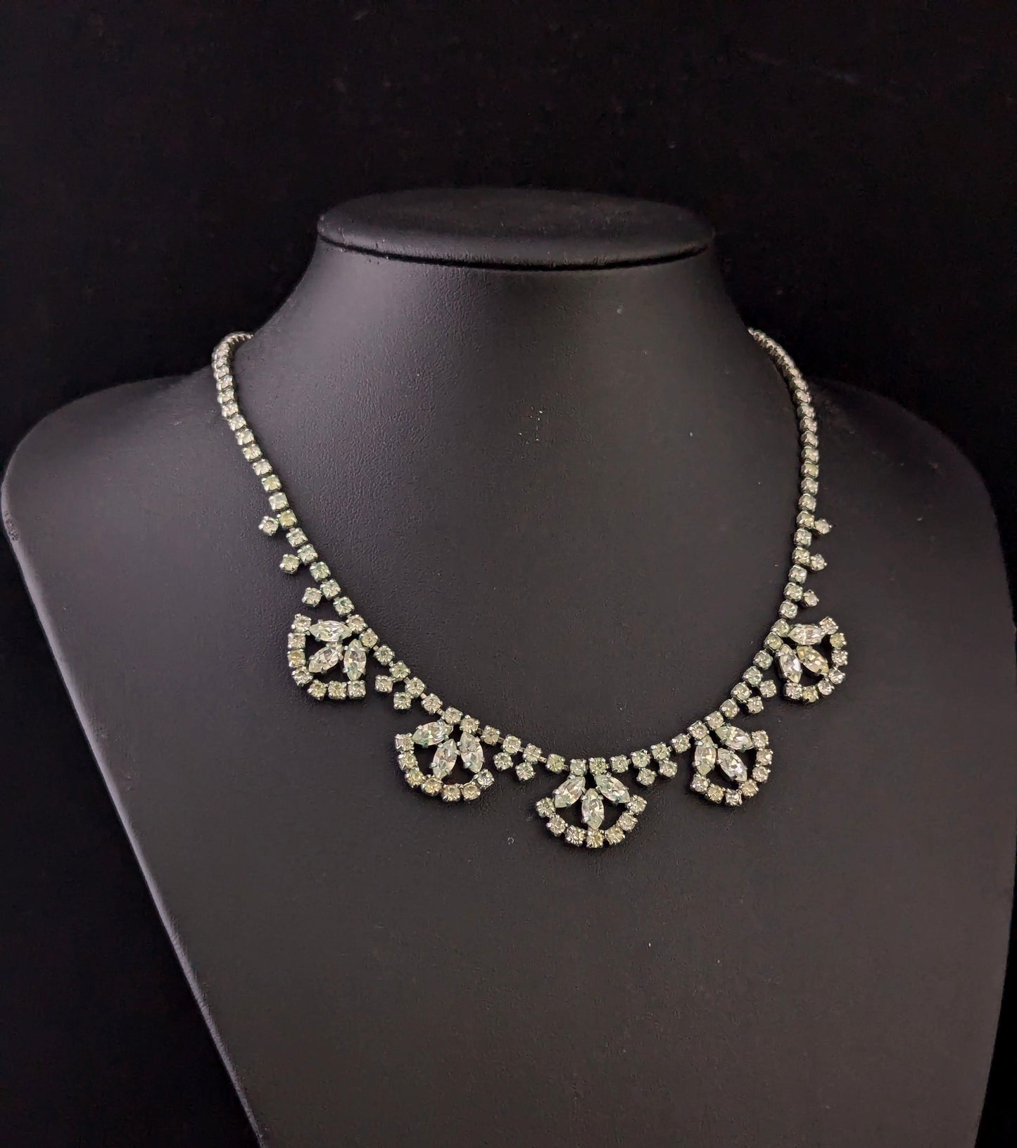 Vintage Art Deco paste fringe bib necklace, Fan shape
