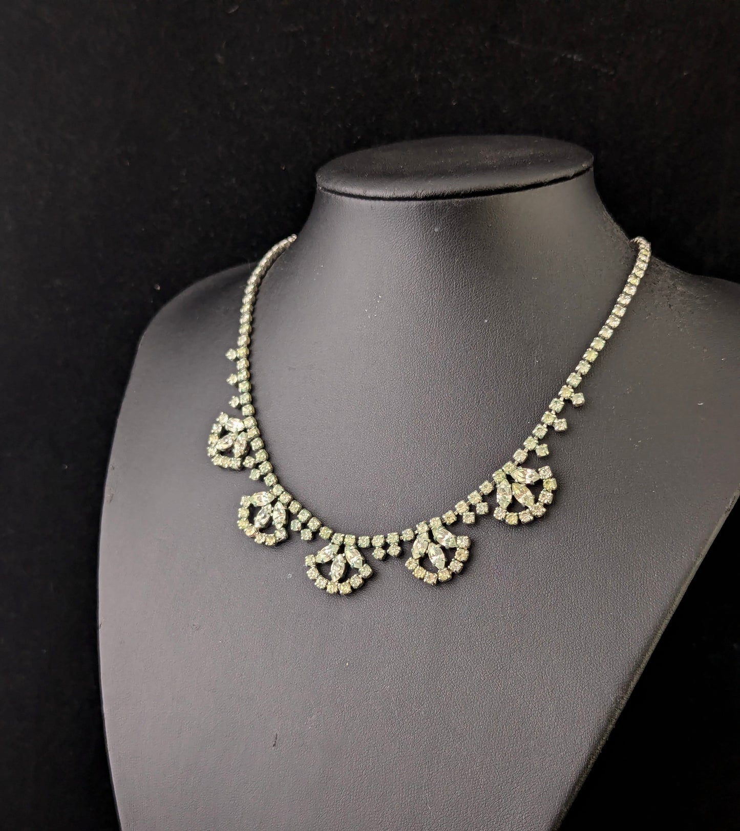 Vintage Art Deco paste fringe bib necklace, Fan shape
