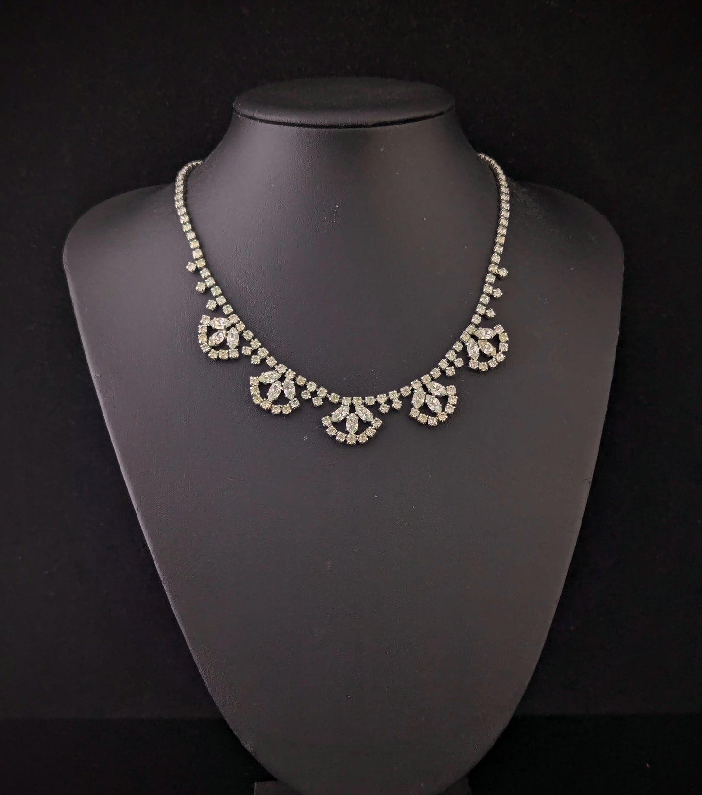 Vintage Art Deco paste fringe bib necklace, Fan shape